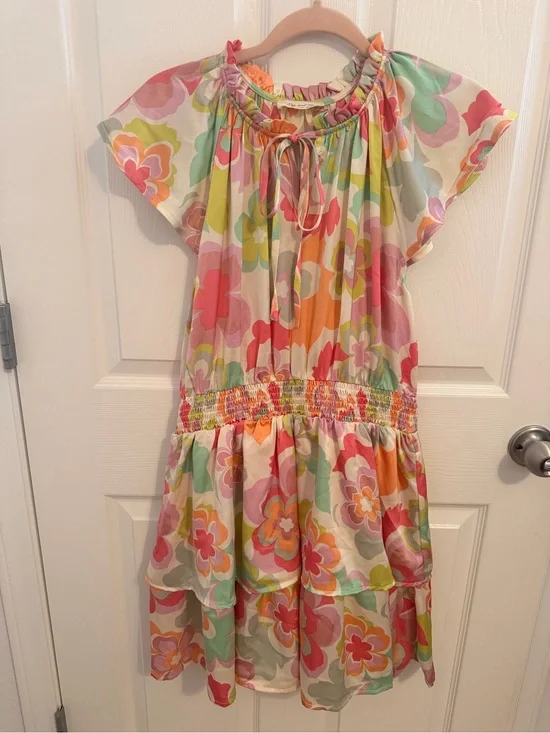 Doe and Rae Floral Tie-Neck Multi Color Dress