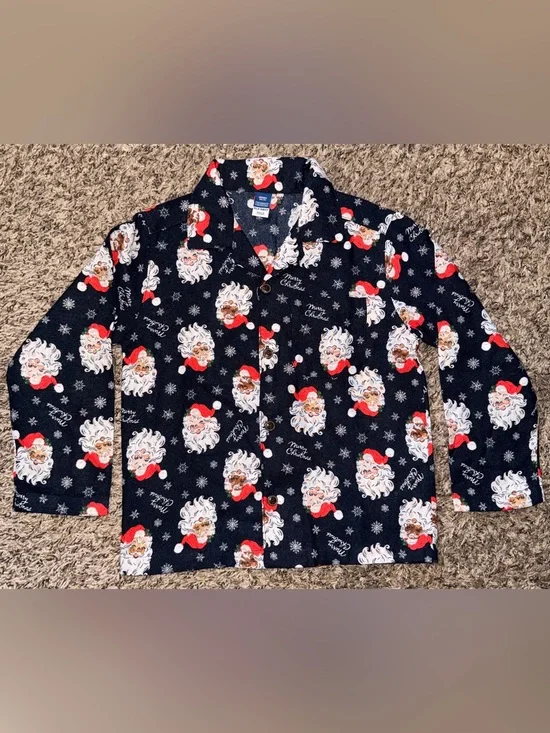 Old Navy Navy & Red Santa Print Men’s Button-Up Shirt