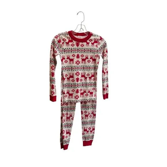 Hanna Andersson Kids Fair Isle Reindeer Pajama Set Size 10 Red White Cotton