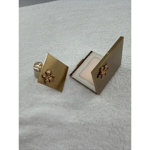 Vintage Butterfly Compact Set Mirrors Lipstick Holder 1950's Flair Fifth Ave