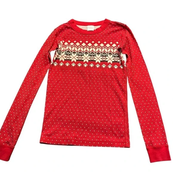 Hanna Andersson Red‎ Organic Cotton Fair Isle Holiday Pajama Top Size US 12