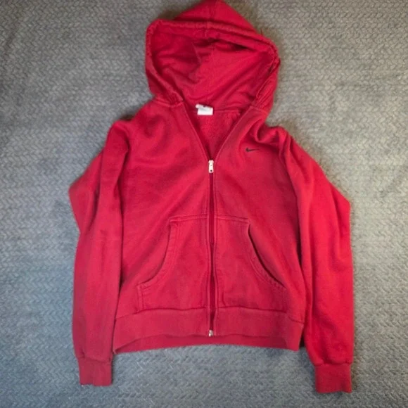 Nike Girls Red Full Zip Hoodie Sweatshirt Embroidered‎ Swoosh Size XL Kids