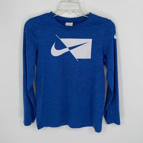 Nike Boys Blue Dri-FIT Graphic Long Sleeve Performance Shirt Size Large‎