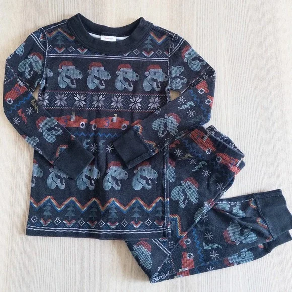 Hanna Andersson 2 Pc Pajamas Blue Dinosaur Race Car Fair Isle Holiday Kids 3T