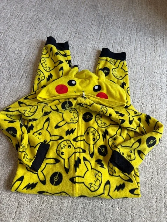 Pikachu Yellow Fleece Hooded One Piece - Character Zip-Up