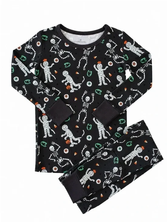 Kids Halloween Mummy & Skeleton Pajama Set - Black