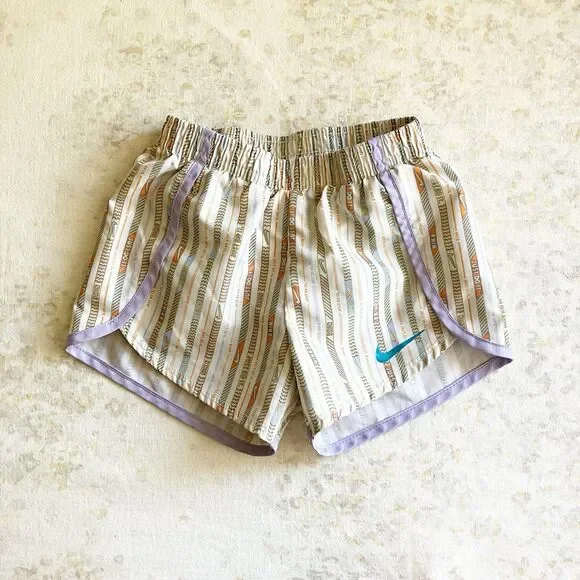 Nike Dri Fit Running Shorts Girls Size 3-4 Striped Multicolor Cream Lavender
