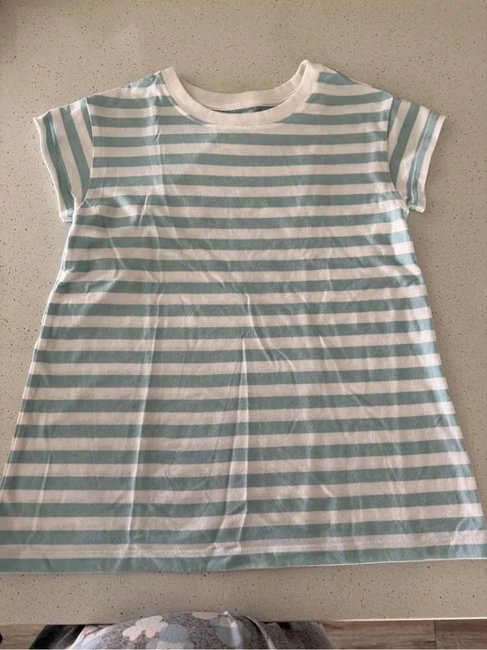 Girls' Blue & White Striped Tee Dress - Casual Comfort