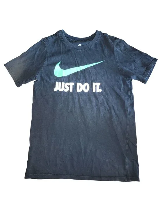Boy's The Nike Tee T-Shirt Black Green Swoosh Logo Graphic Large Athletic Cut