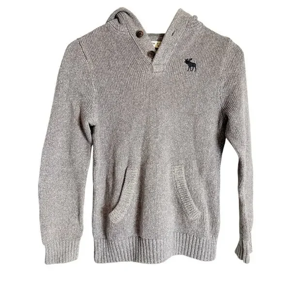 Abercrombie Kids Gray Knit Hooded Long Sleeve Preppy School Sweater Boy’s 10