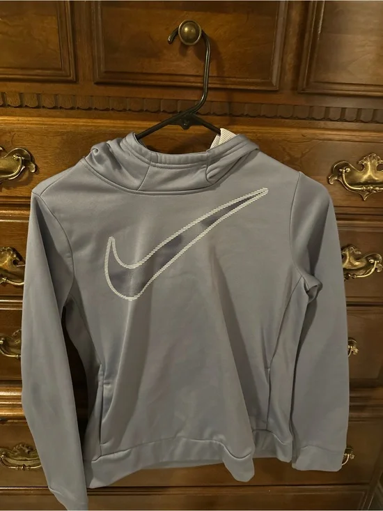 Nike Youth Light Grey Hoodie Sweatshirt with White Swoosh