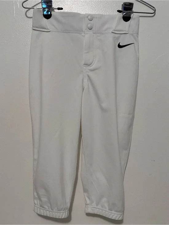 Nike White Kids Baseball Pants with Black Swoosh