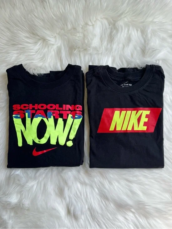 Nike Boys Graphic Tee Lot Black Like New & Block Logo GUC L