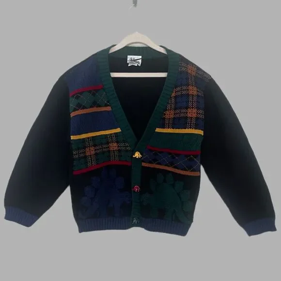 Ground Control Boys L (7) VTG 90’s Dinosaur Cardigan 100% Acrylic
