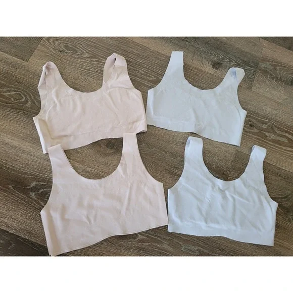 Sascina 4 Pack‎ Seamless Bralettes Small Light Blue Pink Scoop Neck Stretch #3