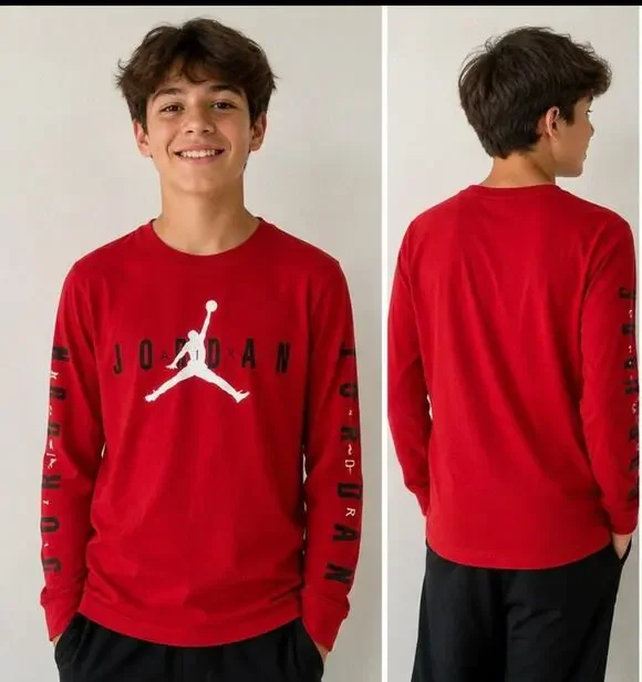 Jordan Boys 15 Years Red Long Sleeve Jumpman Graphic Shirt
