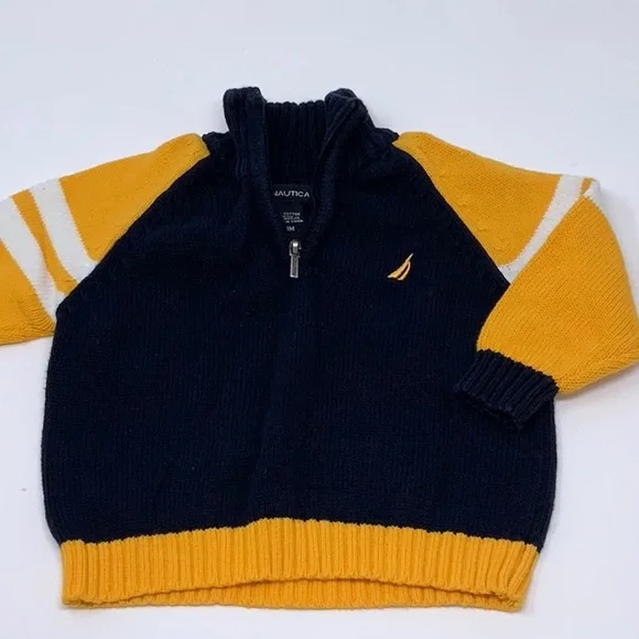 Nautical Baby Sweater Navy and Yellow - Size 18M