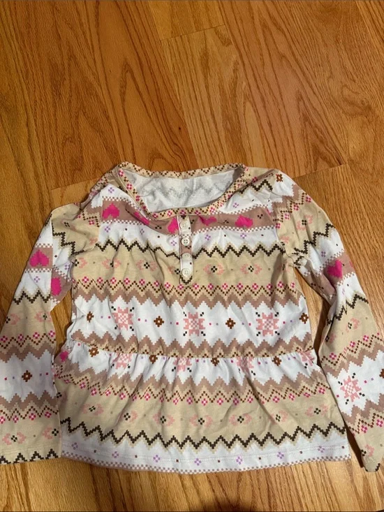 The Children's Place Beige and Pink Fair Isle Heart Sweater Top