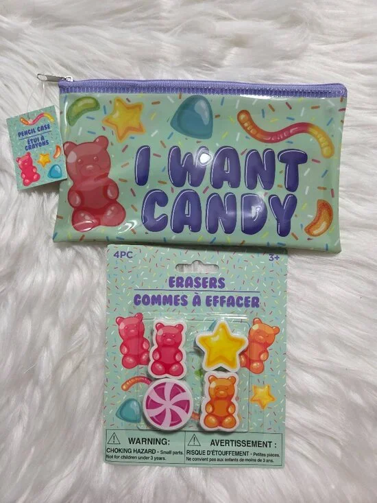 Candy Themed Pencil Pouch & Eraser Set