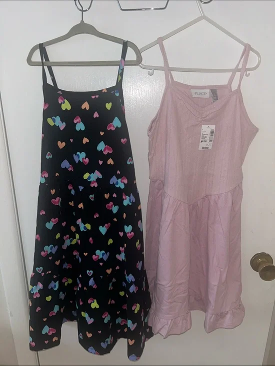 The Children's Place Black Heart Print Dress & Light Pink Ruffle Hem Dress XL