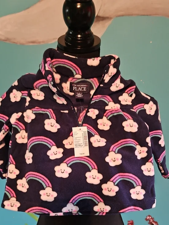 The Children's Place Navy Plush Half-Zip Pullover with Rainbows