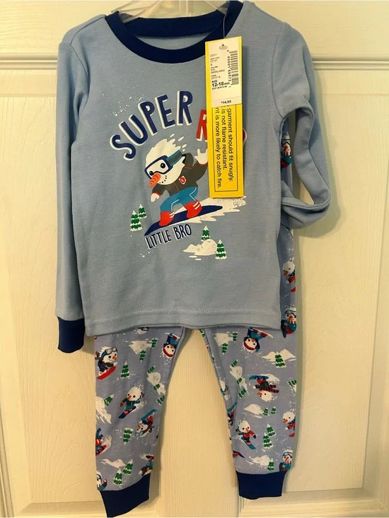 NWT!Infant Boys 2-PieceChildren's Place Light Blue 'Super Little Bro' Pajama Set