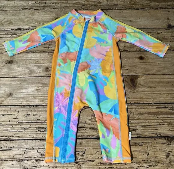 Sun Suit Kids Size 6-12m Multicolor Palm Swimsuit NWOT