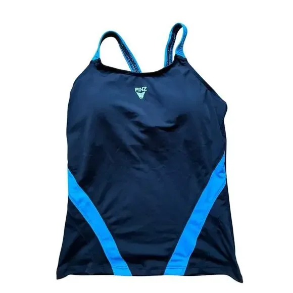 Finz Girls Black Rackerback Surf Swim Tank Size 14 NWT Beach Pool Surfing Vacay