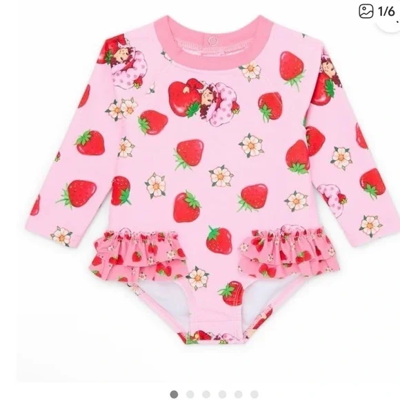Strawberry Shortcake Baby Girl Long Sleeve Rash Guard Swimsuit UPF 50+ Pink 6-9M