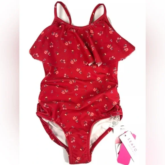 Seafolly, Girl’s Itsy Bitsy Ditsy Red Floral One Piece Swimsuit, Size US 2