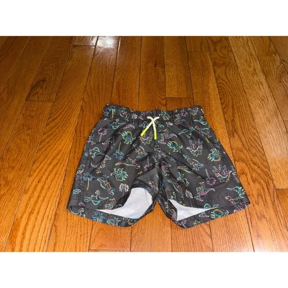 Cat‎ & Jack Boys Neon Dinosaur Swim Trunks Gray Size S 6/7 Board Shorts