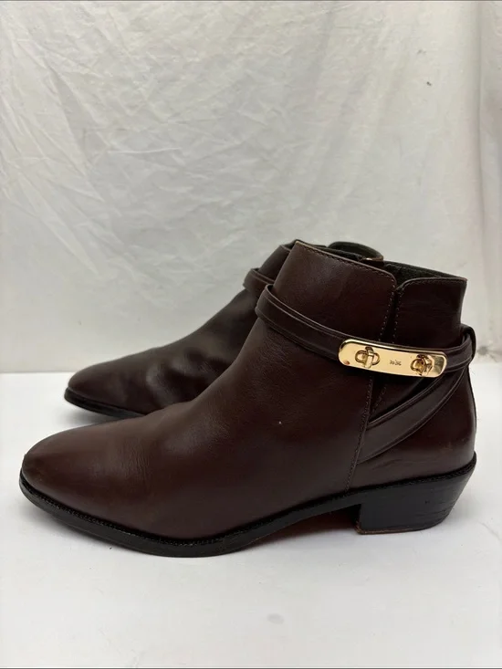 Coach Coleen Leather Ankle Boots with Gold Buckle, size 8, box 74