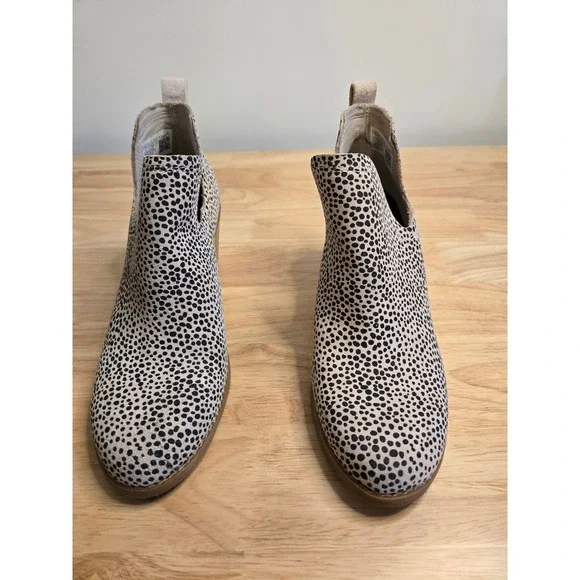 TOMS Kallie Wedge Booties Animal Print Cheetah Ankle Boots Tan Black 5 10016177