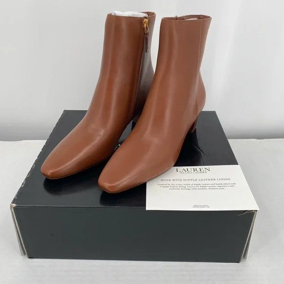 Lauren Ralph Lauren Willa Burnished  Leather Booties. Ankle Boots Tan Size 10B