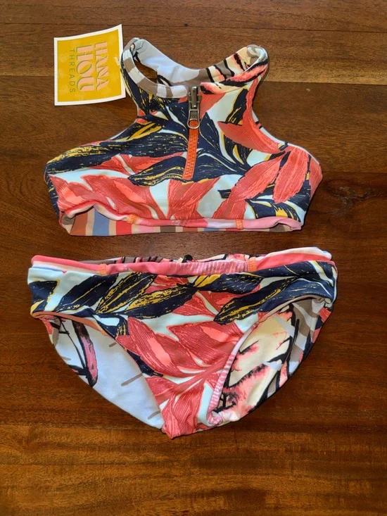 Maaji Girls Floral Coral Navy Two-Piece‎ Bikini Set