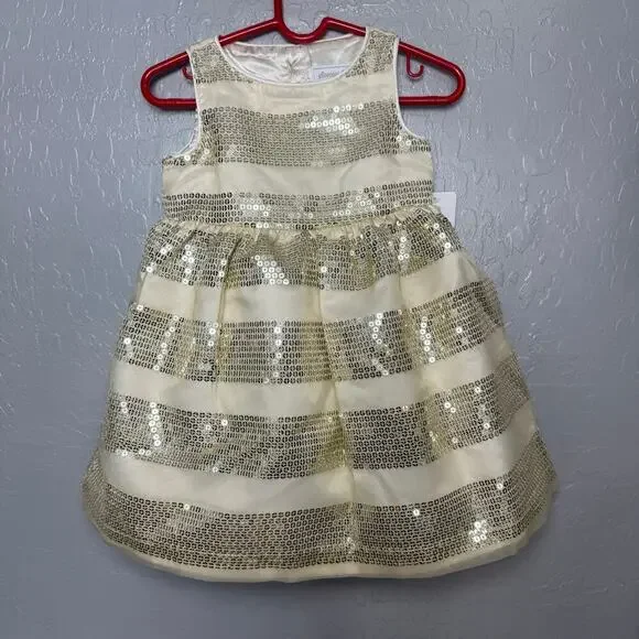Girls Sequin Striped Fit And Flare Dress - All Dressed Up - White, 18-24MO