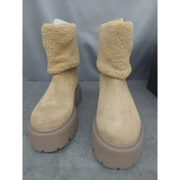 Steve Madden Platform Blizzard Boots Tan Suede With Fleece Cuff Size 7