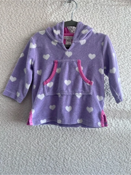 Pottery Barn Kids Terr‎y Cloth Hoodie Swimsuit Coverup Hearts Size 6-12 Months