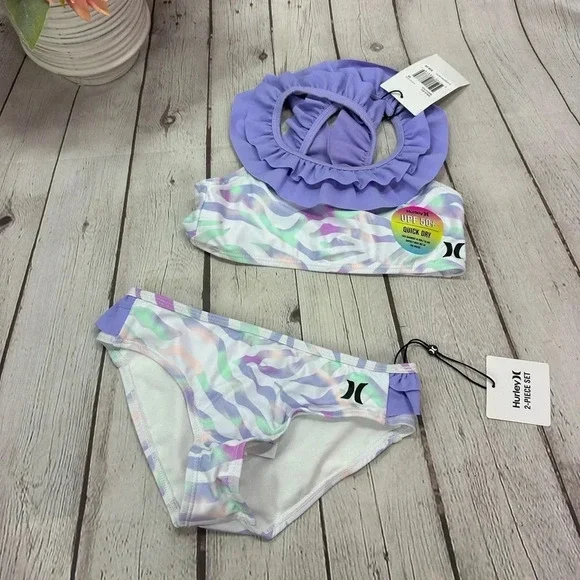 NWT hurley 2pc swimsuit bikini purple pulse sz 6X surf beach sand summer