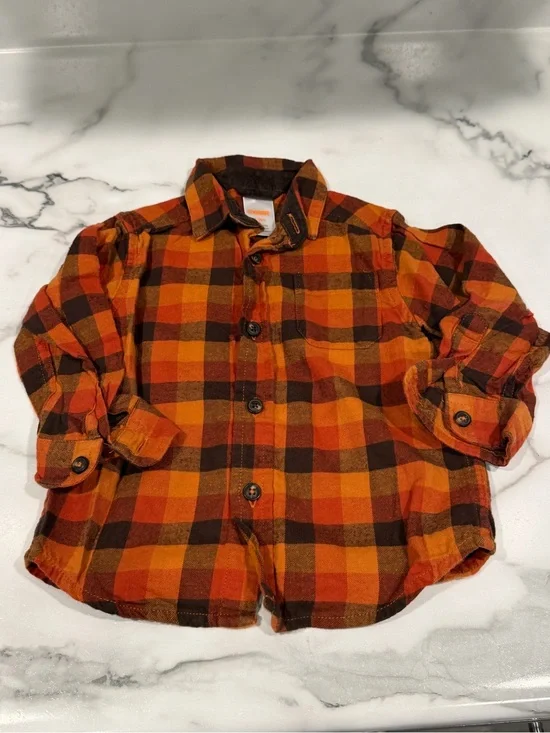 Toddler Boys Gymboree Orange & Brown Plaid Flannel Button-Up Shirt