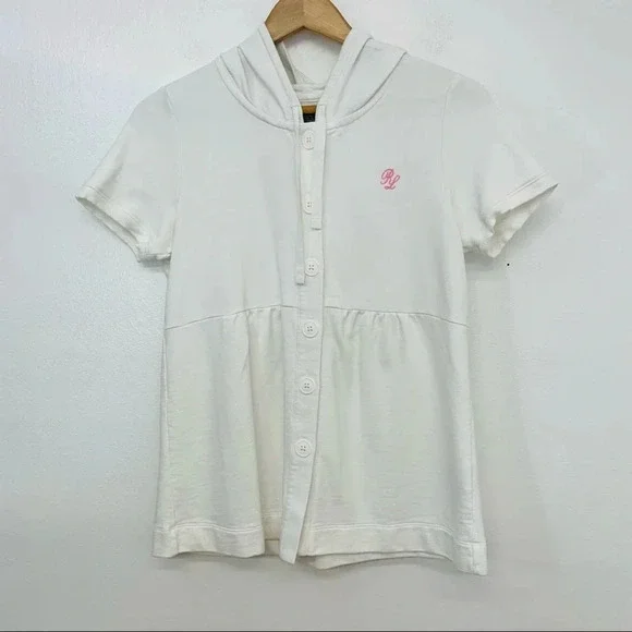 Polo Ralph‎ Lauren Girls Swim Coverup Medium White Hood 100% Cotton Logo