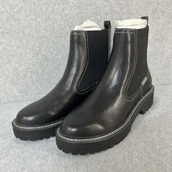Calvin Klein Womens Size‎ 9 Black Boots Shari Lug Chelsea Leather Combat Chunky