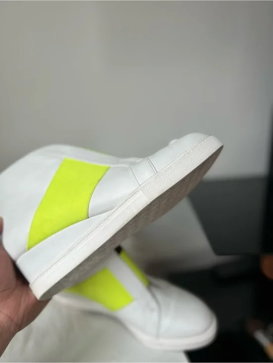 Paolo White Ankle Boots with Neon Yellow Elastic Band 8