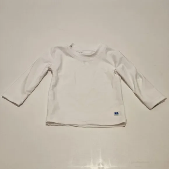 RuggedButts Boy Girl Baby White Swim Sun Rashguard Long Sleeve Shirt Size 6-12 M