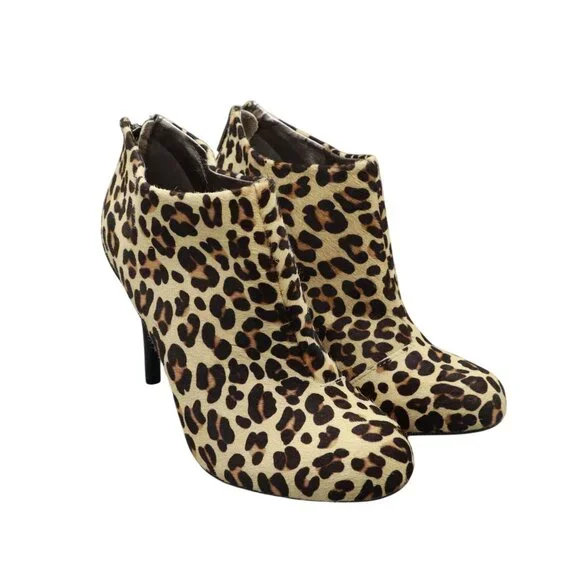 Kenneth Cole Leopard Print Booties Womens 7.5M Tan Party‎ Mob Wife Brunch Trendy
