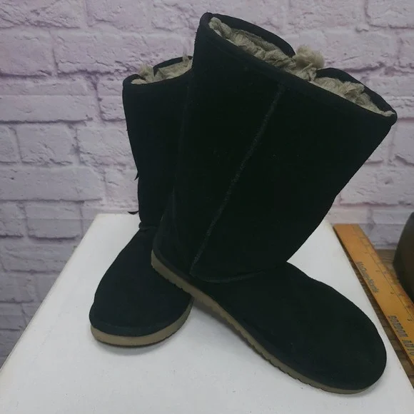 KOOLABURRA by UGG Victoria Tall Boots Womens Sz‎ 8 US Suede Bow Faux Fur Cozy