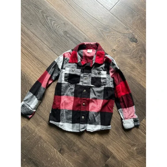Gymboree Boys‎ Red Black Buffalo Plaid Flannel Button Down Shirt 5T Cotton