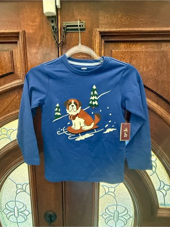 Gymboree Blue Long-Sleeve Tee with Sledding Dog Graphic
