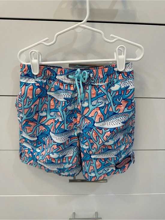 Vineyard Vines Boys Blue Pink Coral Print Swim Shorts Size 6