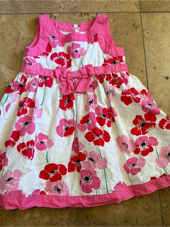 Gymboree Pink, Red & White Floral Bow Sundress